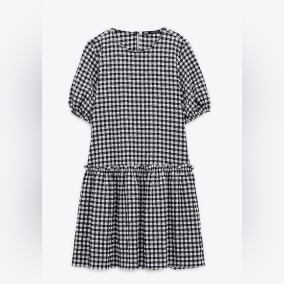 Zara Dresses & Skirts - Zara | Black and White Gingham Tiered Mini Dress